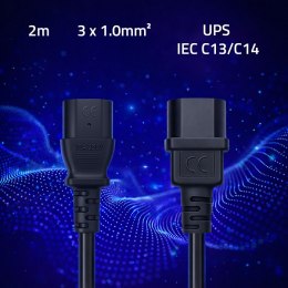 Qoltec Kabel zasilający IEC C13 | C14 | 3x1.00mm² | Czysta miedź Cu | 2m