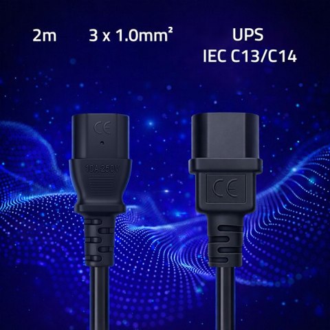Qoltec Kabel zasilający IEC C13 | C14 | 3x1.00mm² | Czysta miedź Cu | 2m