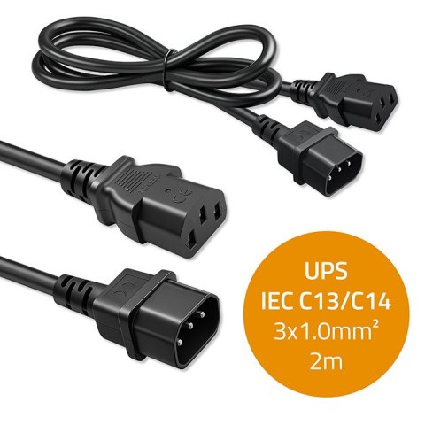 Qoltec Kabel zasilający IEC C13 | C14 | 3x1.00mm² | Czysta miedź Cu | 2m