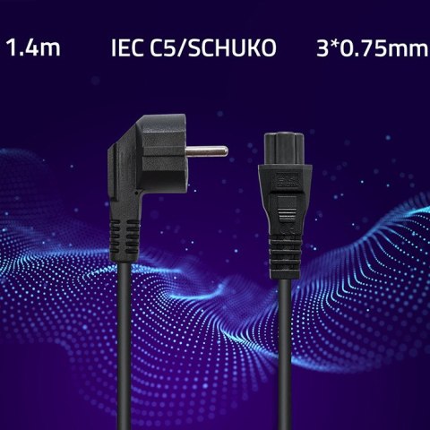 Qoltec Kabel zasilający IEC C5/SCHUKO | koniczynka | 3x0.75mm² | 1.4m