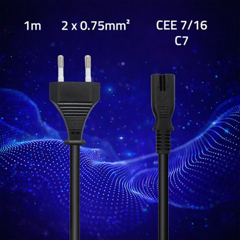 Qoltec Kabel zasilający IEC C7 | CEE 7/16 | ósemka | 2x0.75mm² | Czysta miedz CU | 1m