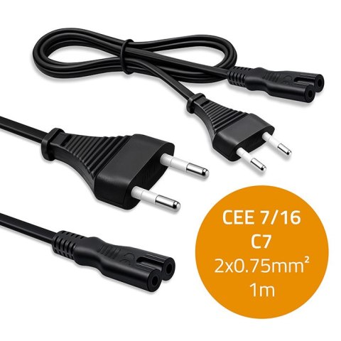 Qoltec Kabel zasilający IEC C7 | CEE 7/16 | ósemka | 2x0.75mm² | Czysta miedz CU | 1m