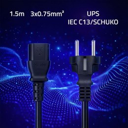 Qoltec Kabel zasilający SCHUKO | IEC C13 | CEE 7/7 | 3x0.75mm² | Czysta miedź Cu | 1.5m