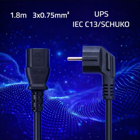 Qoltec Kabel zasilający SCHUKO | IEC C13 | CEE 7/7 | 3x0.75mm² | Czysta miedź Cu | 1.8m