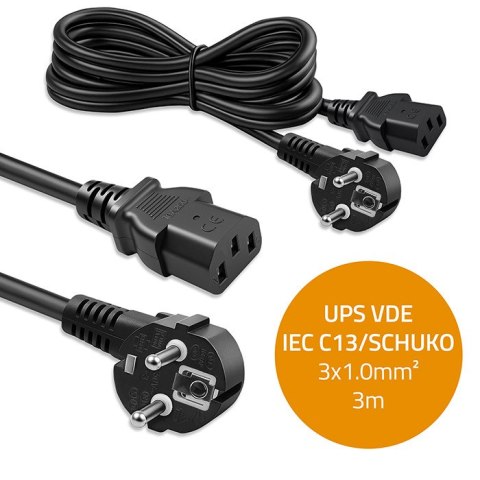 Qoltec Kabel zasilający SCHUKO | IEC C13 | CEE 7/7 | 3x1.00mm² | Czysta miedź Cu | 3m