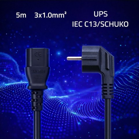 Qoltec Kabel zasilający SCHUKO | IEC C13 | CEE 7/7 | 3x1.00mm² | Czysta miedź Cu | 5m