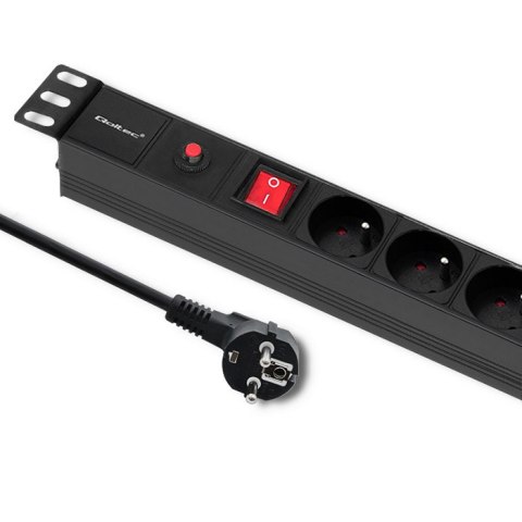 Qoltec Listwa zasilająca PDU antyprzeciążeniowa do RACK 19" | 1U | 16A | 6xFRENCH | 2m
