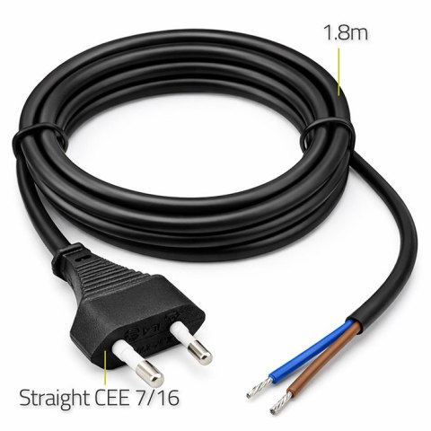 Qoltec Przewód zasilający CEE 7/16 (C) | 2x0.75 mm² | miedź Cu | odizolowany lutowany | 1.8m