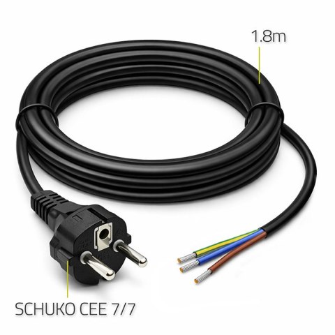 Qoltec Przewód zasilający SCHUKO CEE 7/7 | miedź Cu | odizolowany lutowany | 3x0.75 mm² | 1.8m