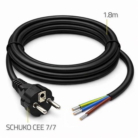 Qoltec Przewód zasilający SCHUKO CEE 7/7 | miedź Cu | odizolowany lutowany | 3x1.00 mm² | 1.8m