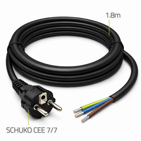 Qoltec Przewód zasilający SCHUKO CEE 7/7 | miedź Cu | odizolowany lutowany | 3x1.50 mm² | 1.8m