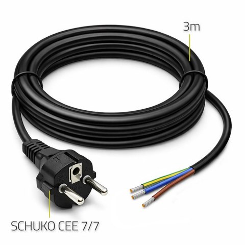 Qoltec Przewód zasilający SCHUKO CEE 7/7 | miedź Cu | odizolowany lutowany | 3x1.50 mm² | 3m