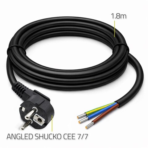 Qoltec Przewód zasilający | wtyczka kątowa SCHUKO CEE 7/7 | miedź Cu | odizolowany lutowany | 3x1.00 mm² | 1.8m