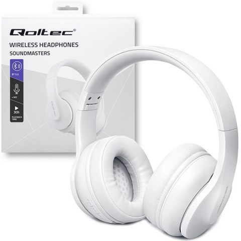 Qoltec Słuchawki bezprzewodowe Soundmasters z mikrofonem | BT 5.0 AB| Białe