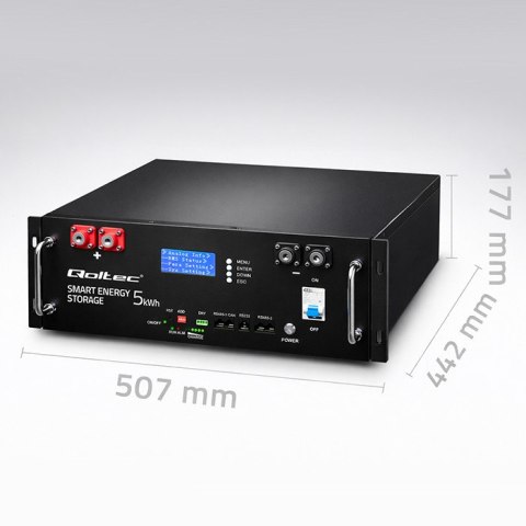 Qoltec Stabilny Magazyn energii LiFePO4 do RACK | 5.12kWh | 51.2V | 100Ah | BMS | LCD