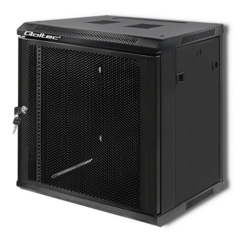 Qoltec Szafa RACK 19" | 12U | 600 x 635 x 450 | Perforowane drzwi | Wisząca | Stalowa obudowa | Zamek | Czarna