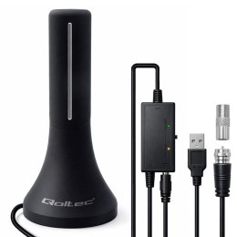 Qoltec Wewnętrzna mocna Antena TV DVB-T/T2 | wzmacniacz sygnału | 4K | wysoki zysk 32dBi | 360º | Kabel 4m