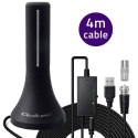 Qoltec Wewnętrzna mocna Antena TV DVB-T/T2 | wzmacniacz sygnału | 4K | wysoki zysk 32dBi | 360º | Kabel 4m