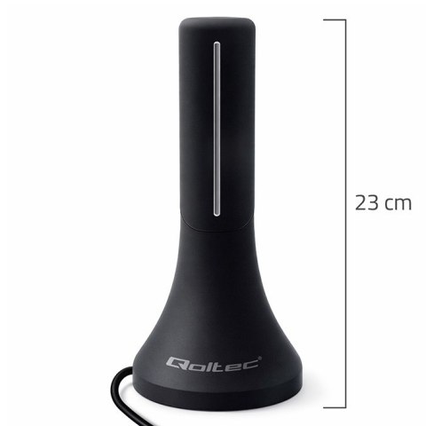 Qoltec Wewnętrzna mocna Antena TV DVB-T/T2 | wzmacniacz sygnału | 4K | wysoki zysk 32dBi | 360º | Kabel 4m