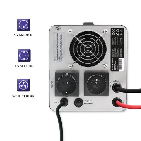 Qoltec Zasilacz awaryjny UPS 500VA/350 | Przetwornica 12/230V z AVR | Sinus