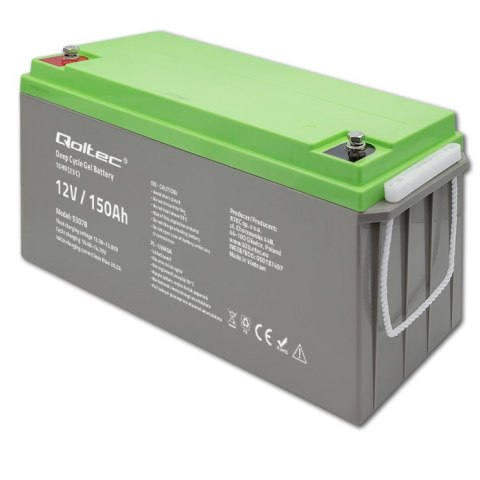 Qoltec Akumulator żelowy Deep Cycle | 12V | 150Ah | 44.5kg | Bezobsługowy | Professional | LongLife | PV, UPS, kamper