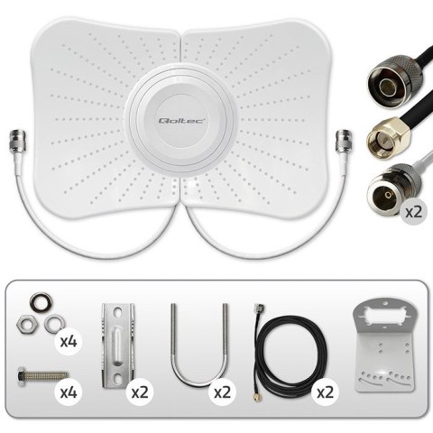 Qoltec Antena paraboliczna 4G 5G LTE | 2x19dBi | kierunkowa | zewnętrzna | 1710-2700 MHz | 3300-4200 MHz | N Female | wodoodporn