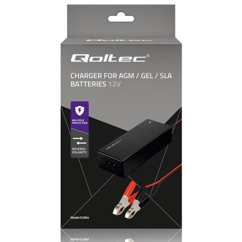 Qoltec Automatyczna ładowarka do akumulatora AGM GEL STD | Prostownik 12V | 4A | 48W | LED | Kabel 1.8m