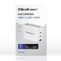 Qoltec Ładowarka sieciowa 100W GaN | 5-20V | 1.5-5A | 2 x USB-C PD | 1 x USB QC 3.0 | Laptop | Smartfon | Biała