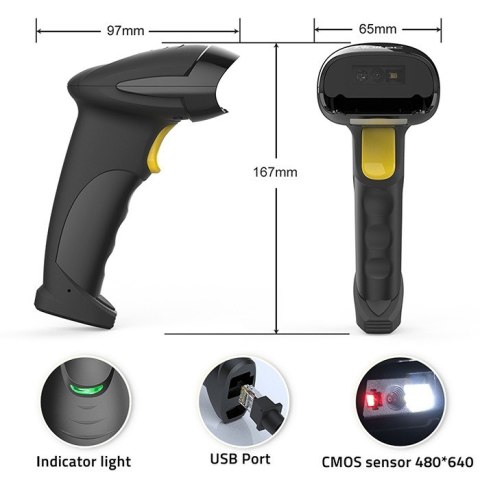 Qoltec Skaner czytnik kodów kreskowych 1D 2D | QR | EAN | USB | szybki