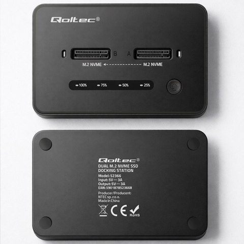 Qoltec Stacja dokująca dysków SSD M.2 NVMe| PCIe | USB-C | 20Gb/s | DUAL 2 x 8TB | klonowanie offline
