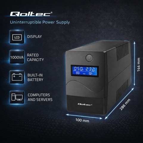 Qoltec Zasilacz awaryjny UPS Line Interactive | Monolith | 1000VA | 600W | LCD | USB | RJ45