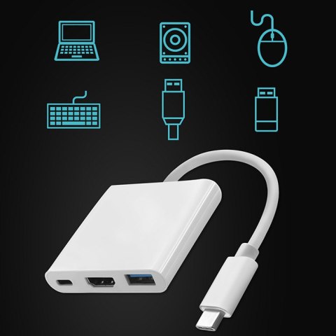 Qoltec Hub Adapter USB-C 3.1 3w1 | USB 3.0 | HDMI 4K | USB-C 3.1 PD 100W