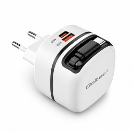 Qoltec Ładowarka sieciowa GaN Super Fast 65W | USB-C PD PPS | 5-20V | 3-3.25A | Laptop | MacBook | Smartfon | wysuwany kabel