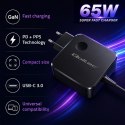 Qoltec Ładowarka sieciowa GaN Super Fast 65W | USB-C PD PPS | 5-21V | 3-3.25A | Laptop | MacBook | Smartfon | kabel 1.8m