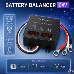 Qoltec Balanser napięcia 24V do akumulatorów 2 x 12V | 5A | AGM GEL LiFePO4 | LED