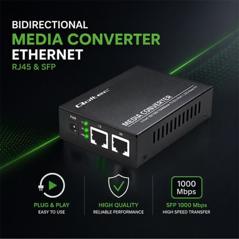 Qoltec Dwukierunkowy Media Konwerter SWITCH Ethernet 2x RJ45 2x SFP| 1000Mb/s | 5V