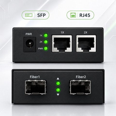 Qoltec Dwukierunkowy Media Konwerter SWITCH Ethernet 2x RJ45 2x SFP| 1000Mb/s | 5V