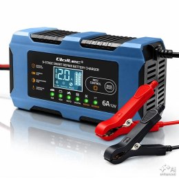 Qoltec Inteligentna ładowarka 12V 6A | Prostownik z funkcją naprawy | MCU | Auto OFF | 9-stopniowe ładowanie | AGM GEL LiFePO4