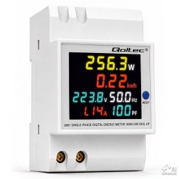 Qoltec Jednofazowy licznik 6w1| miernik zużycia energii na szynę DIN | 230V | 100A | LCD | CT | 3P