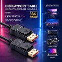 Qoltec Kabel DisplayPort v2.1 męski | DisplayPort v2.1 męski | 8K | 54G | 1.5m