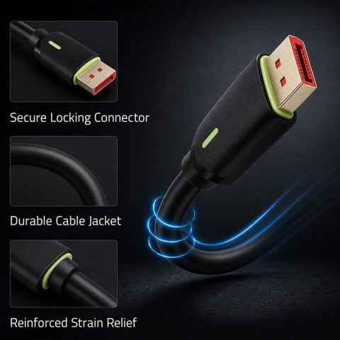 Qoltec Kabel DisplayPort v2.1 męski | DisplayPort v2.1 męski | 8K | 80G | 0.5m