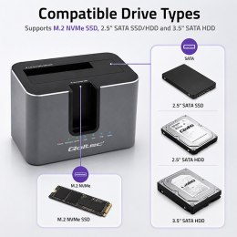 Qoltec Stacja dokująca 2w1 z funkcją Klonowania do dysków HDD SSD | 2.5