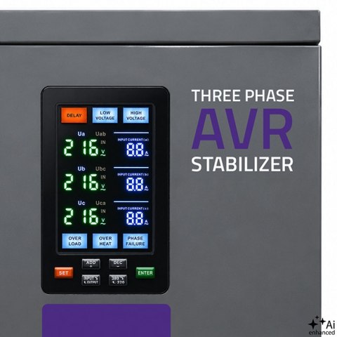 Qoltec Trójfazowy stabilizator napięcia AVR MULTIPROTECTION |15kVA | Dokładność ± 3% | Serwomotor 3F | LCD | Expert Line
