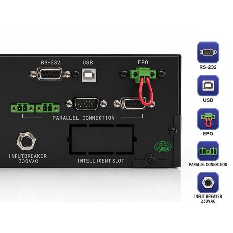 Qoltec Zasilacz awaryjny UPS Pure Sine Wave do RACK | 3kVA | 3000W | Power Factor 1.0 | LCD | EPO | USB | On-line