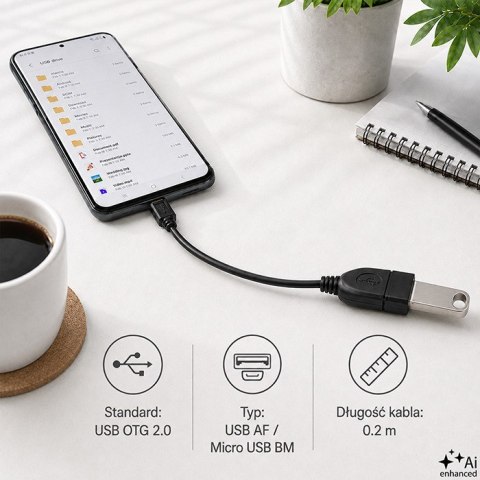 Qoltec Kabel USB OTG 2.0 A żeński | Micro USB B męski | 0.2m